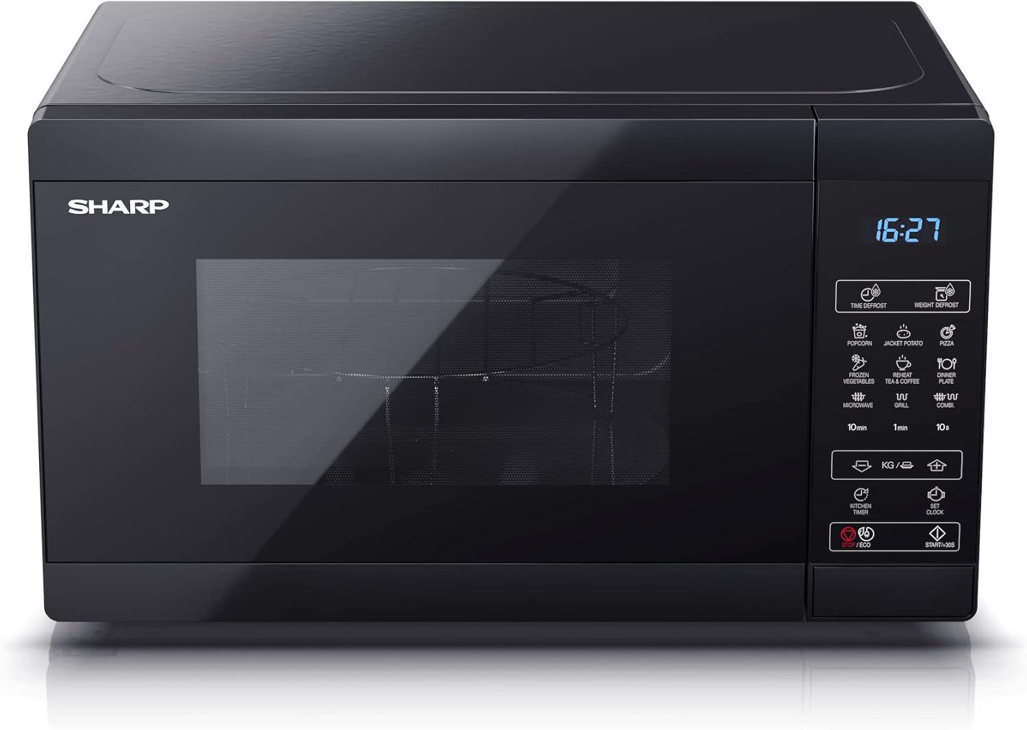 SHARP MG81ES Mikrowelle mit Grill (Mikrowelle: 900W, Grill: 1100W, 11 Leistungsstufen, Auftaufunktion, Abmessungen: 512x300x396cm, Emaille-Keramik-Garraum mit antibakteriellen Eigenschaften), silber