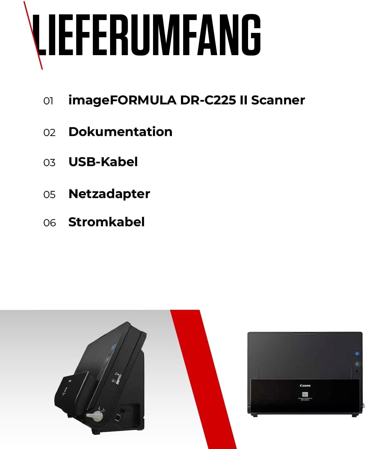 Canon DR-C225 II - imageFORMULA Dokumentenscanner (Duplex, Einzug, Farbe, 600dpi, 25 Seiten/Min, PDF OCR, kompakt, schwarz)