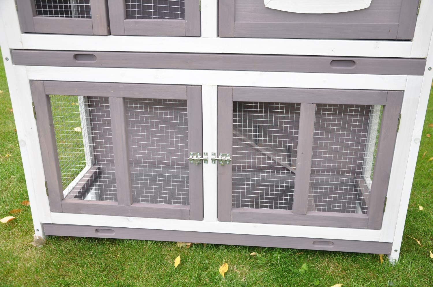 nanook Murmel XXL Doppel Kaninchenstall Hasenstall - doppelstöckig - wetterfest - 211 x 52 x 107 - Farbe: Taupe/Weiss - extra großes Kaninchengehege