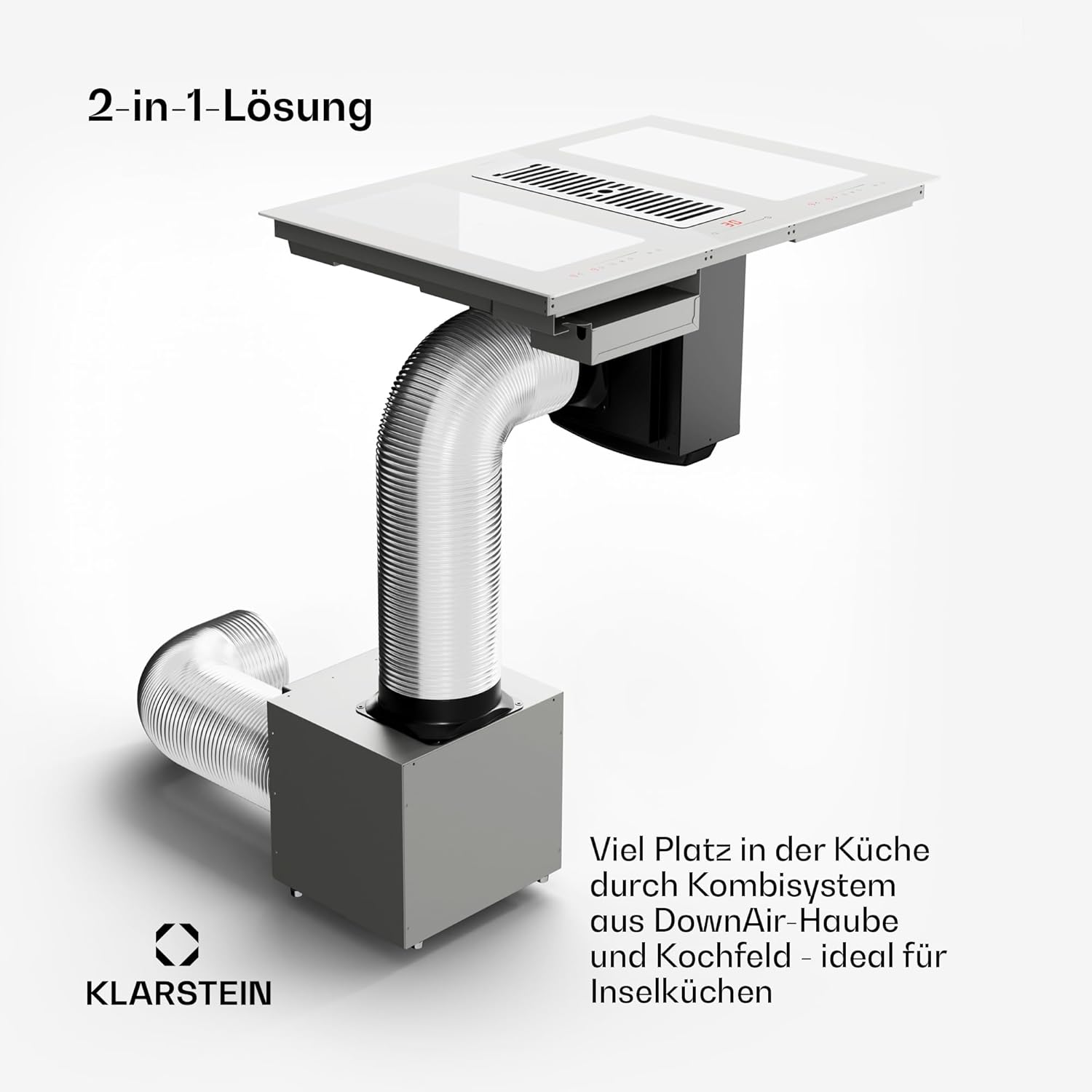 Klarstein 2-in-1 Induktionskochfeld mit Dunstabzug, Induktionskochfeld mit Abluft & Ventilator, 4-Zonen-Kochfeld, Glaskeramik-Einbauherd, Kochfeld mit Dunstabzug, Energieklasse A, 654m³/h Luftstrom