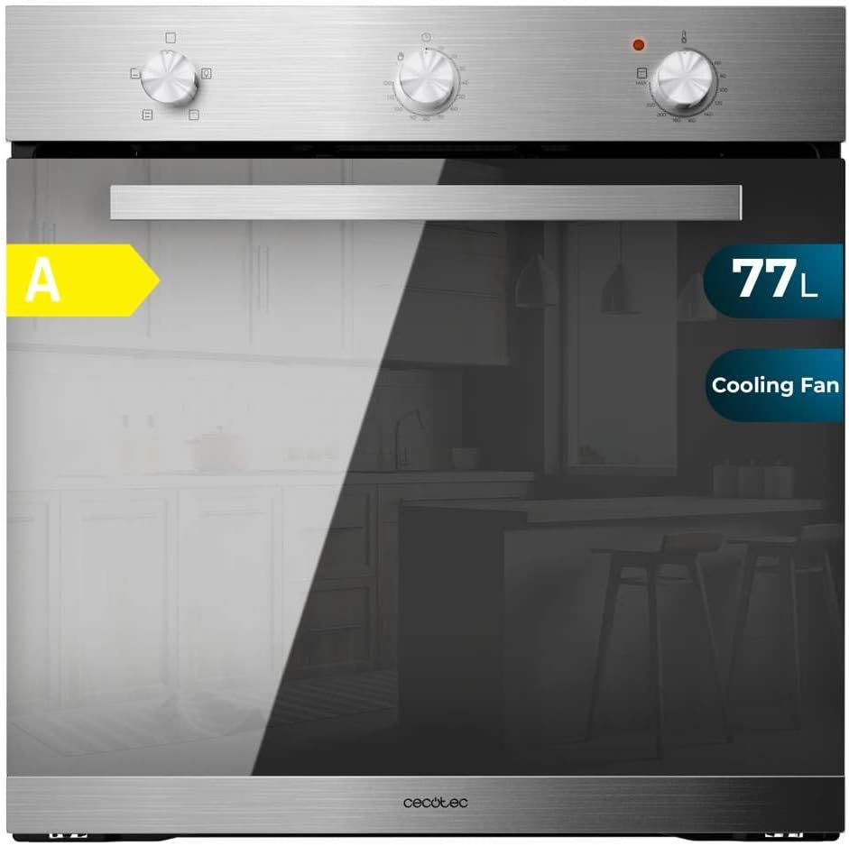 Cecotec Einbauofen Bolero Hexa C126000 Inox A. 2800 W, 77 L Kapazität, 4 Funktionen, Steam Assist, Steam EasyClean, Cooling Fan, Triple Glass, Energieeffizienzklasse A, Innenbeleuchtung