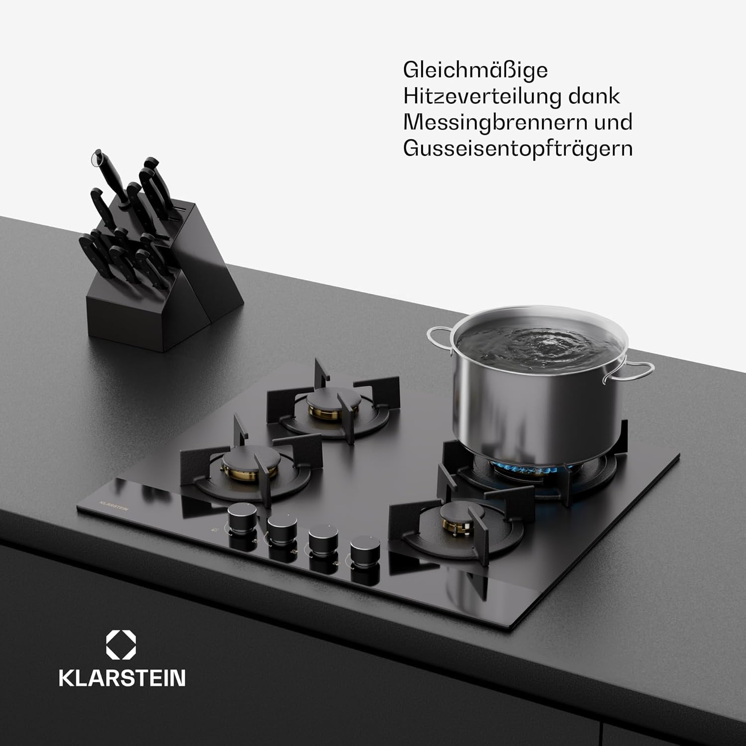 Klarstein Gasherd, Gaskochfeld 5 Flammen, Einbau-Gaskocher für Zuhause & Wohnmobil, Campingkocher mit Glasplatte, Gasherd für Propan- und Erdgas, Edelstahl Gas-Herdplatte Wok Brenner 10400 Watt