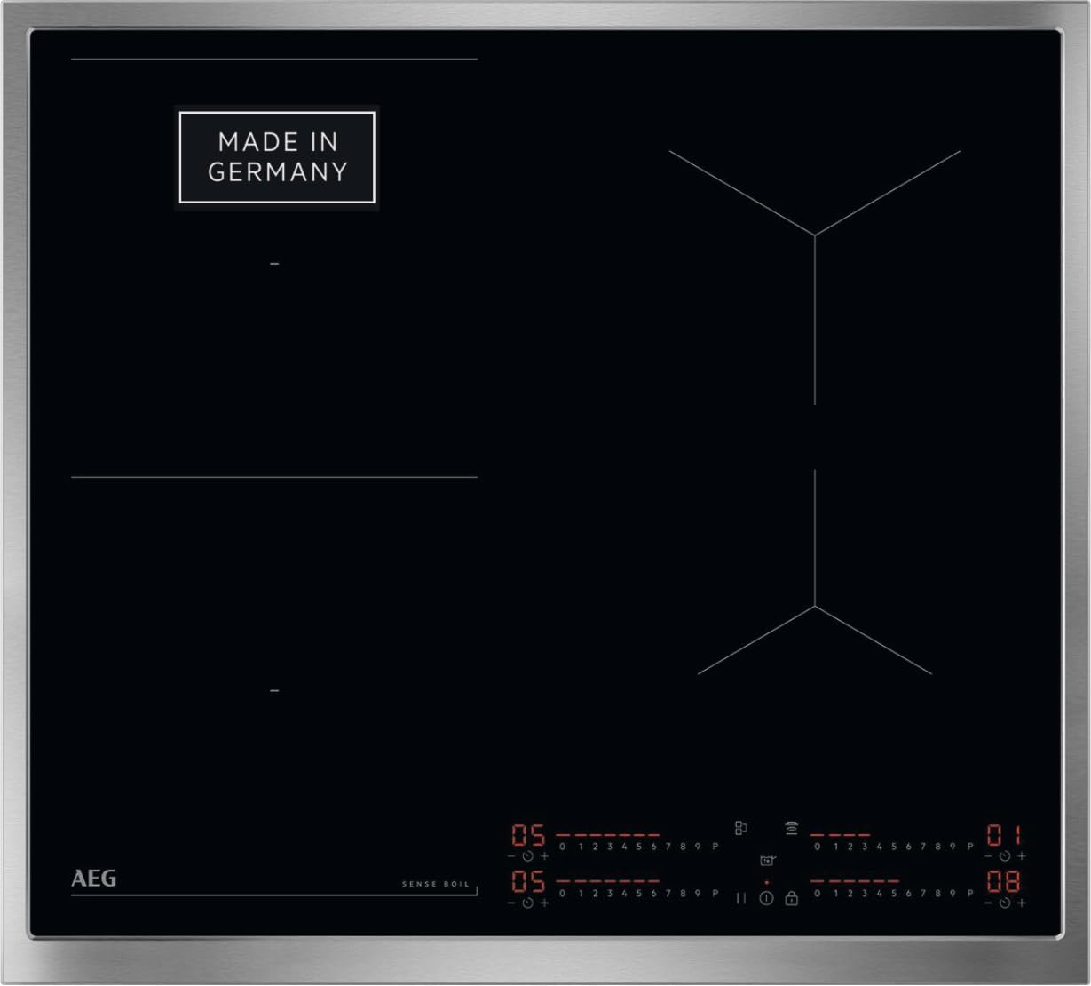 AEG IKE84441XB Autarkes Kochfeld / Herdplatte mit Touchscreen, Topferkennung & Hob²Hood-Funktion / Induktionskochplatte / 4 Kochzonen / Edelstahlrahmen / 80 cm Schwarz