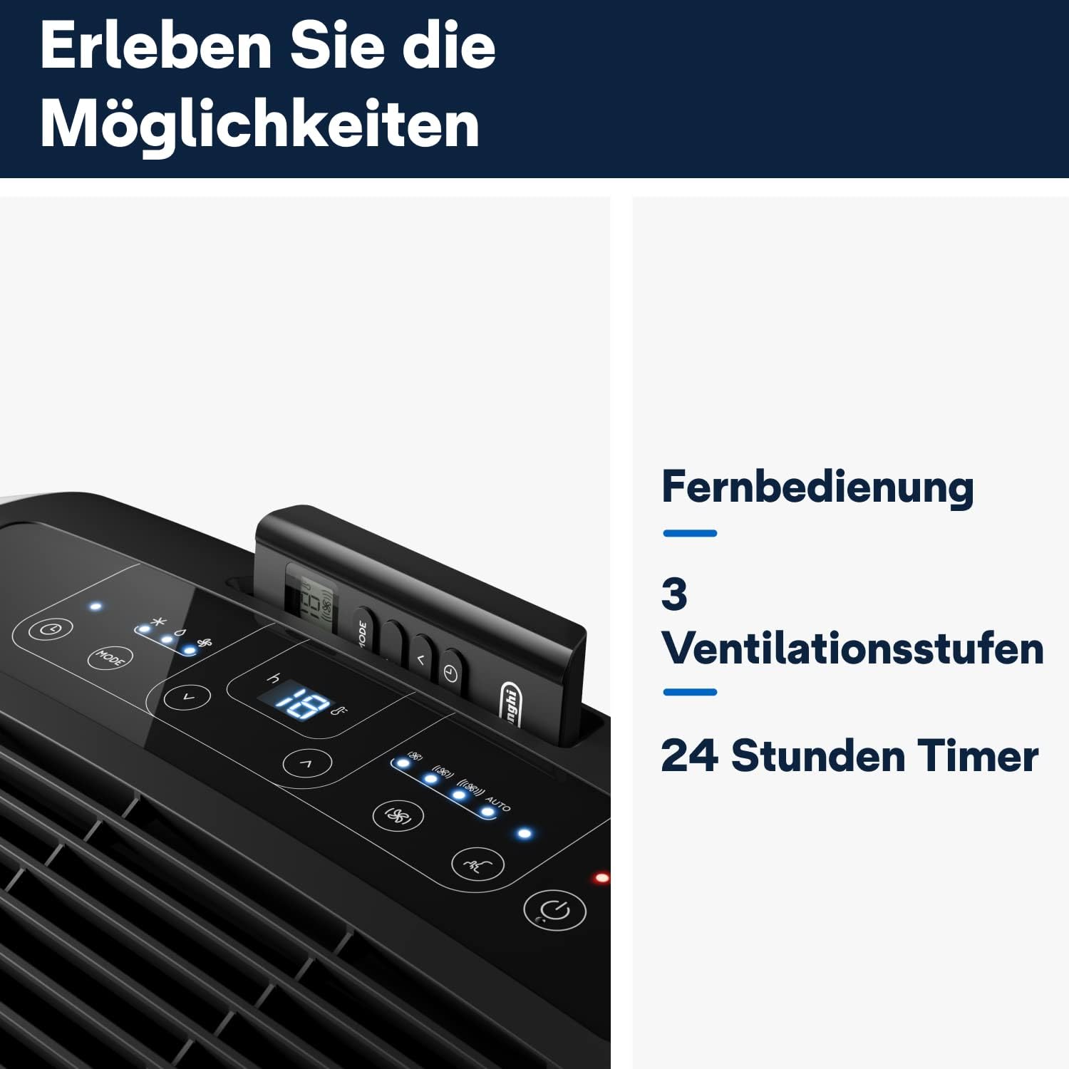 De'Longhi Pinguino PAC EM93 Silent, Mobile Klimaanlage für Räume bis zu 90 m³, 10.500 BTU/h, 2,6 kW, 63 dB, Entfeuchtungsfunktion, Energieklasse A, 24h-Timer, Weiß