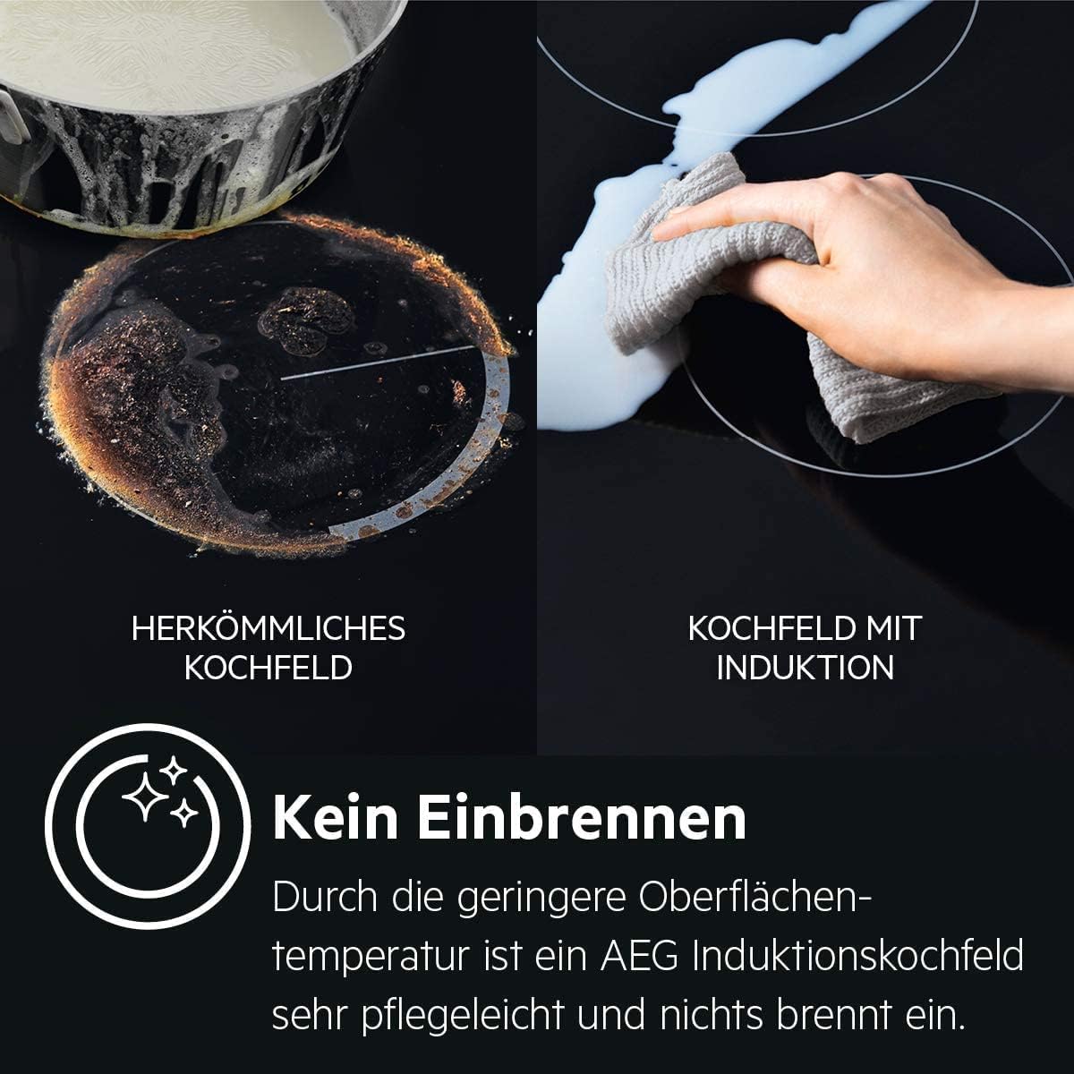AEG IKE84441XB Autarkes Kochfeld / Herdplatte mit Touchscreen, Topferkennung & Hob²Hood-Funktion / Induktionskochplatte / 4 Kochzonen / Edelstahlrahmen / 80 cm Schwarz