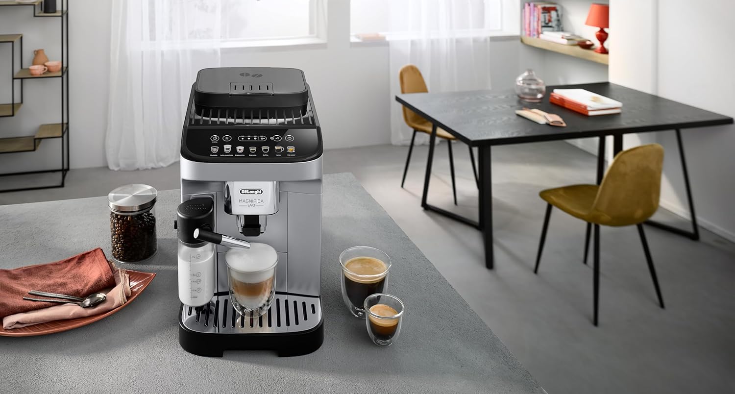 De'Longhi Magnifica Evo ECAM 292.81.B Kaffeevollautomat mit LatteCrema Milchsystem, 7 Direktwahltasten für Cappuccino, Espresso und weitere Kaffeespezialitäten, 2-Tassen-Funktion, Schwarz