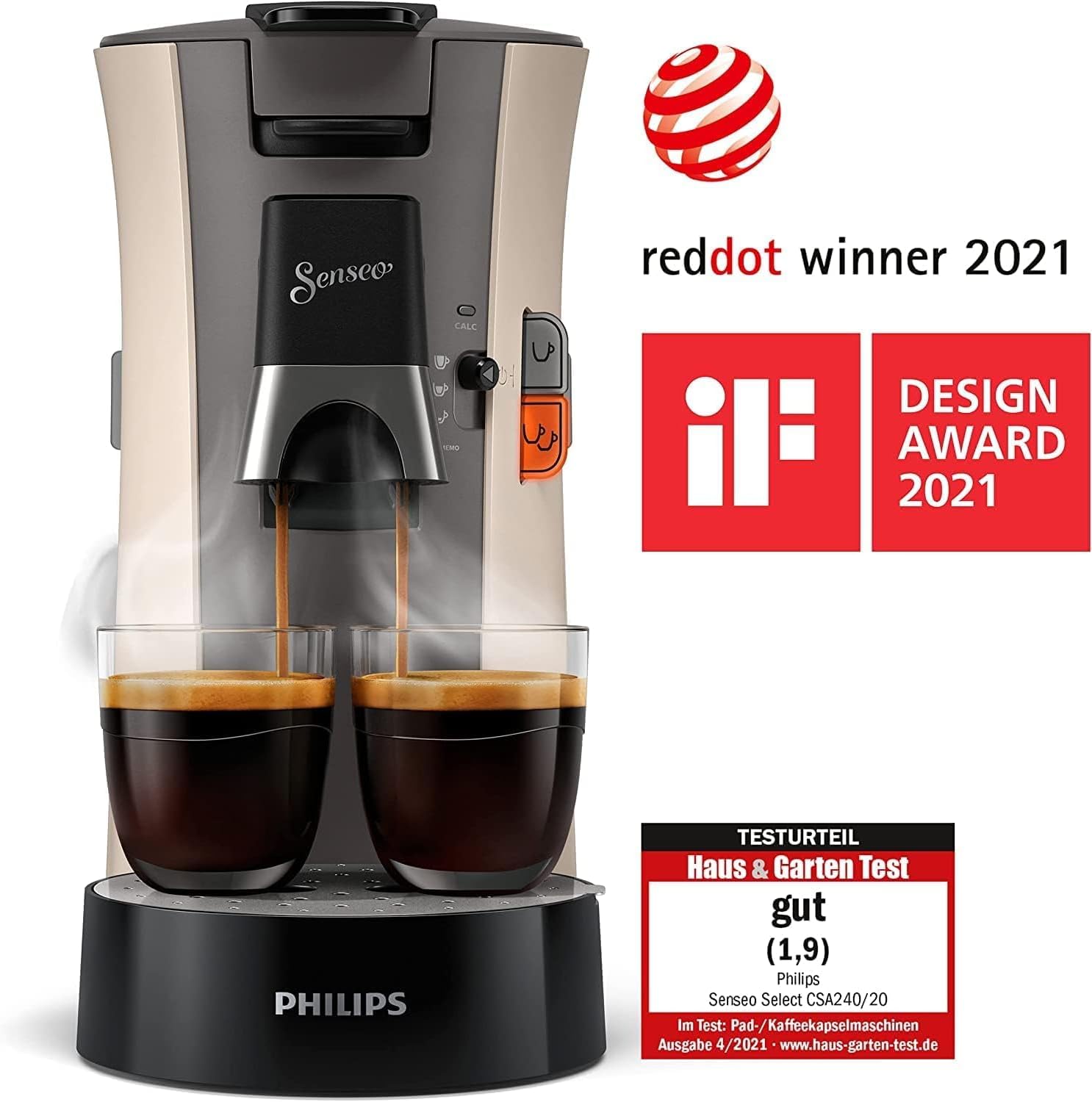Philips Senseo Select CSA240/20 Kaffeepadmaschine (Kaffeestrkewahl Plus, Memo-Funktion, aus recyceltem Plastik), Schwarz Eco