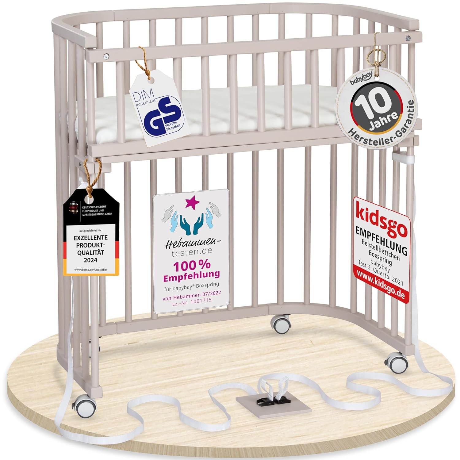 babybay Original Beistellbett aus massivem Buchenholz / kompakt & verwandelbar / Kinderbett Höhe stufenlos verstellbar & umweltfreundlich / mitwachsendes Babybett (weiß lackiert) / inkl. Matratze