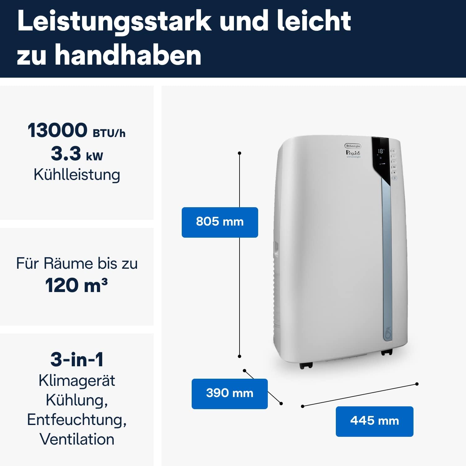 De'Longhi Pinguino PAC EL112 CST WiFi, Mobile Klimaanlage mit MyEcoRealFeel-Technologie für Räume bis zu 110 m³,11.000 BTU/h, 2,9 kW, 63 dB, Entfeuchtungsfunktion, A+, App- und Sprachsteuerung, Weiß