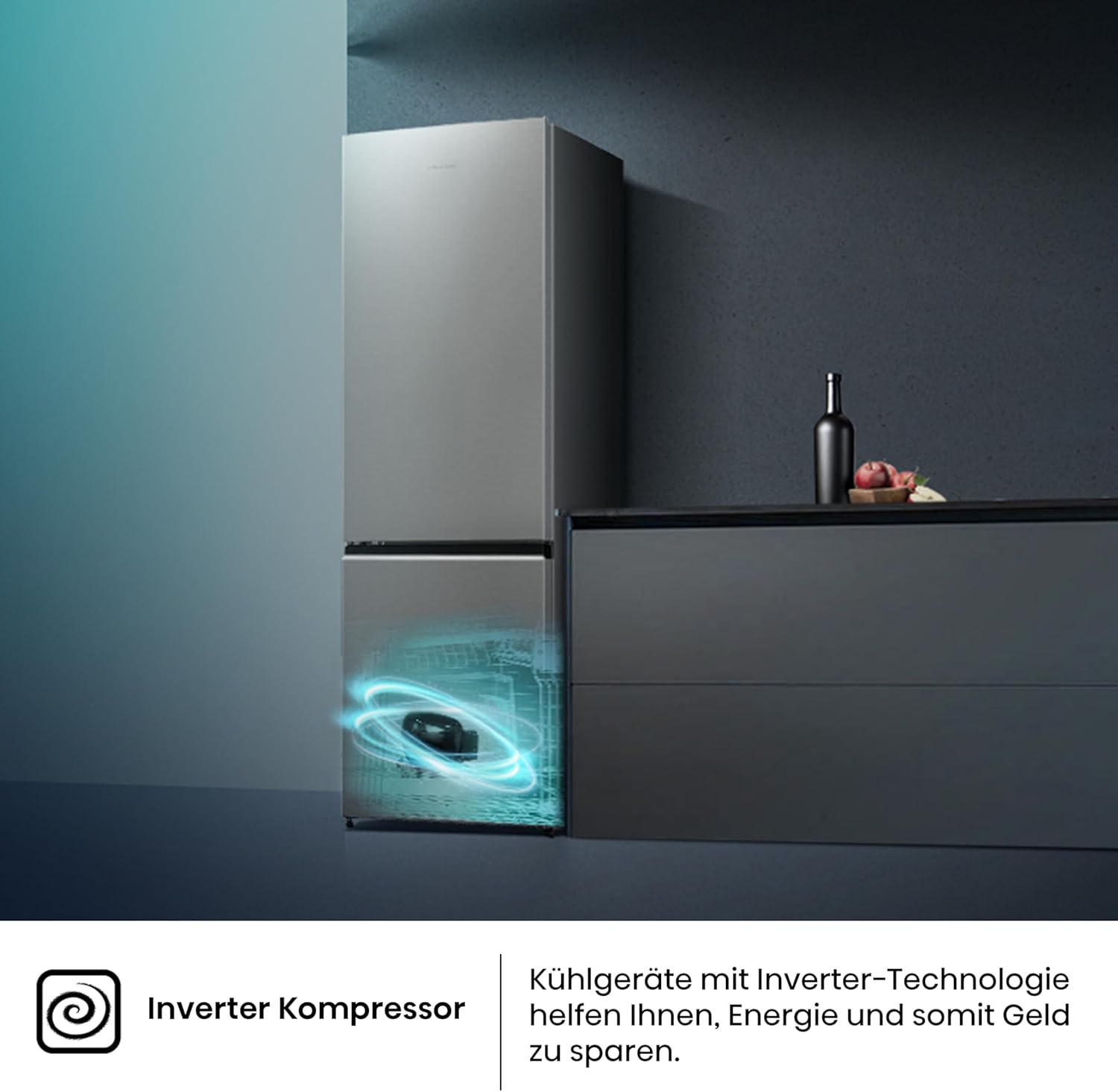 Hisense RB327N4AD2 Kühl-Gefrierkombination/ NoFrostPlus/ Multiflow 360°/ HolidayMode/ FreshZone/ 182,4 cm/ Kühlteil 171 l/ Gefrierteil 85 l/ 41 dB/ 287 kWh/ Jahr/ Edelstahl-Look