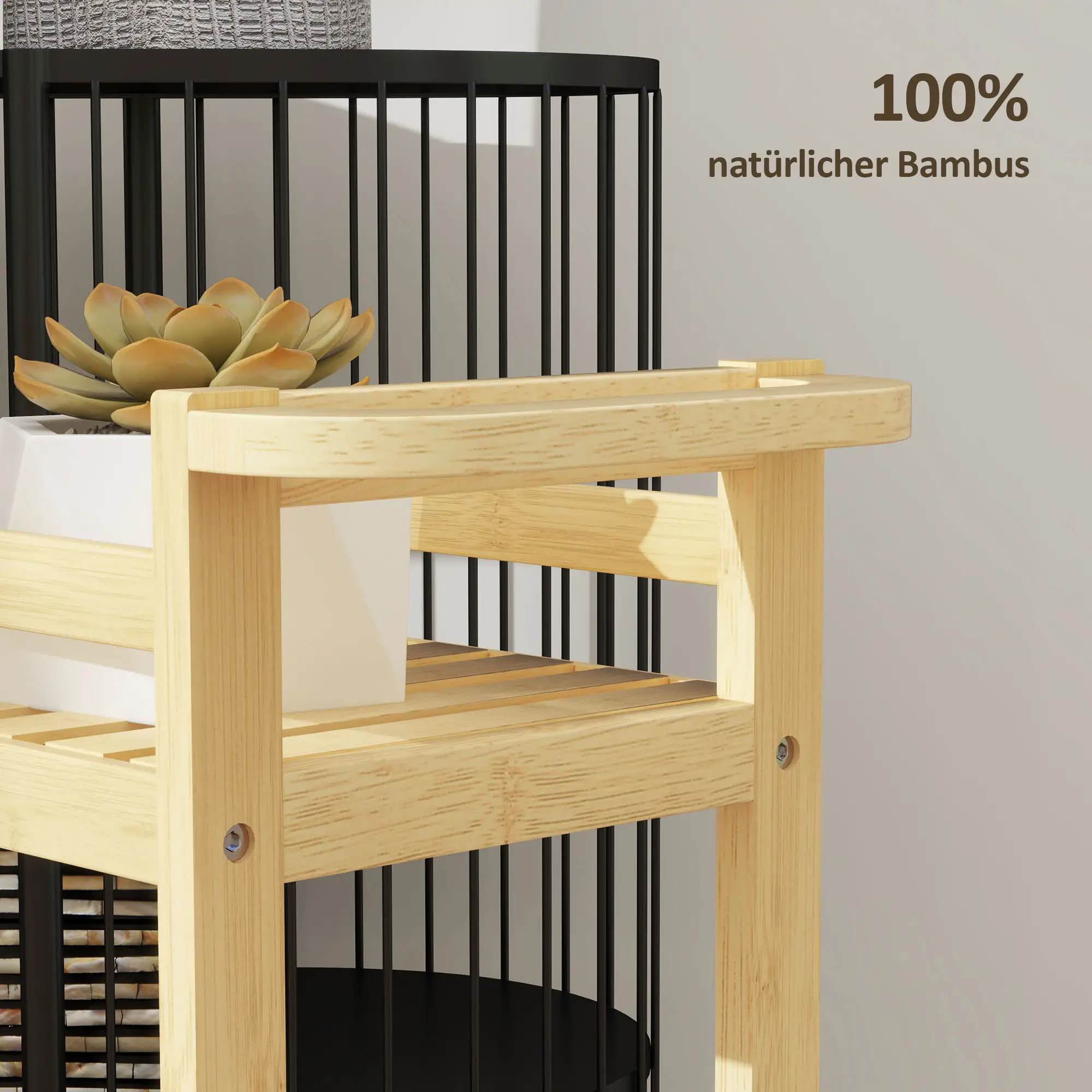 HOMCOM Servierwagen mit Rollen und Lamellenablagen Bambus