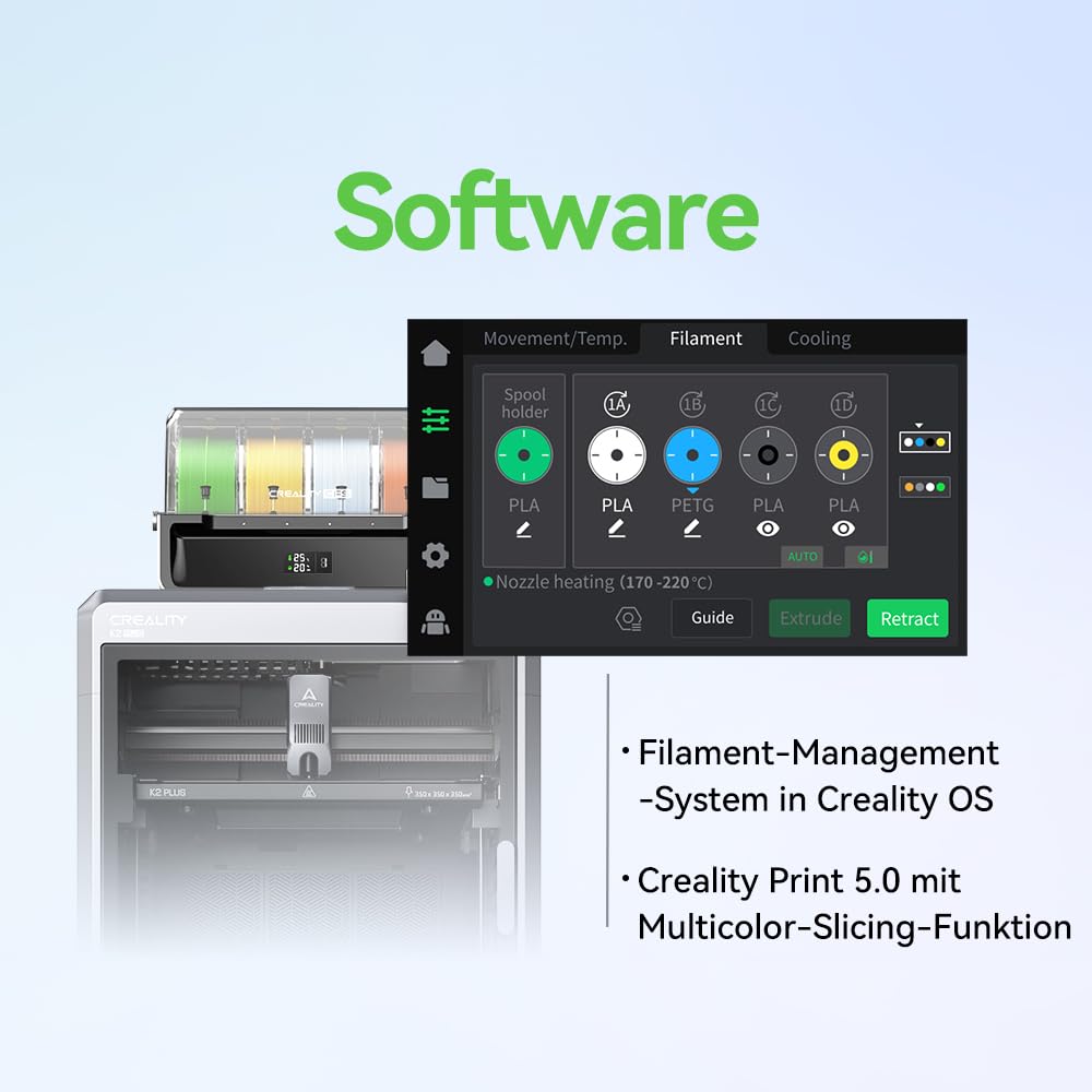 Creality K2 Plus Combo 3D-Drucker, 16-Farben Multimaterial-Druck, 350³mm XXL-Bauraum, Servo-Direktantrieb, Dual-KI-Kameras, Ultra-Leise <45dB, Aktive Heizkammer, RFID/WLAN (Industrie 4.0)