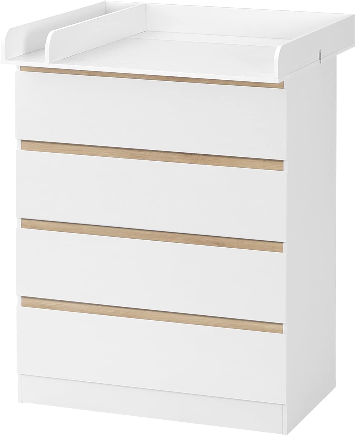 WOLTU Wickelkommode mit abnehmbarer Wickelaufsatz, Wickeltisch Baby, Wickelregal, Kommode mit 4 Schubladen, Höhe 110 cm, Weiß + Hochglanz Weiß