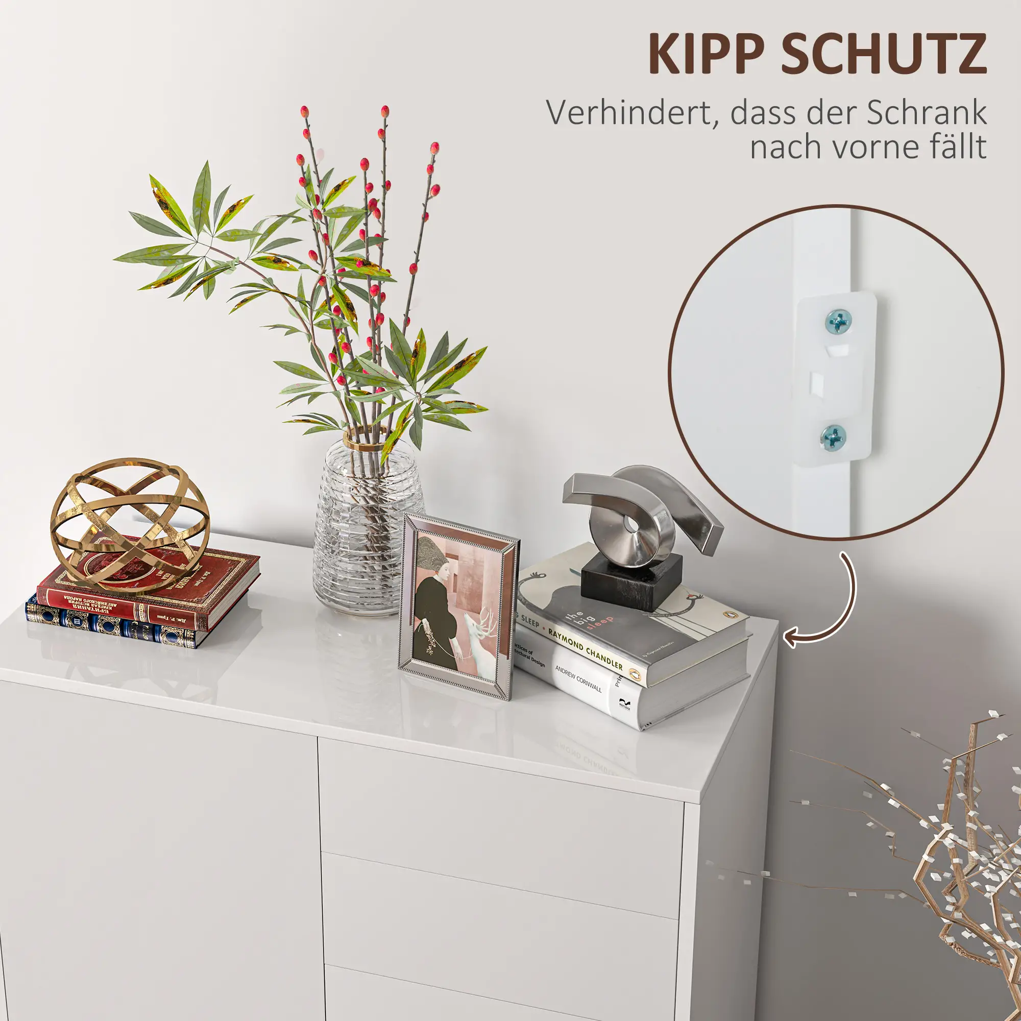 HOMCOM Sideboard Kommode verstellbares Regal Kippsicherung Weiß