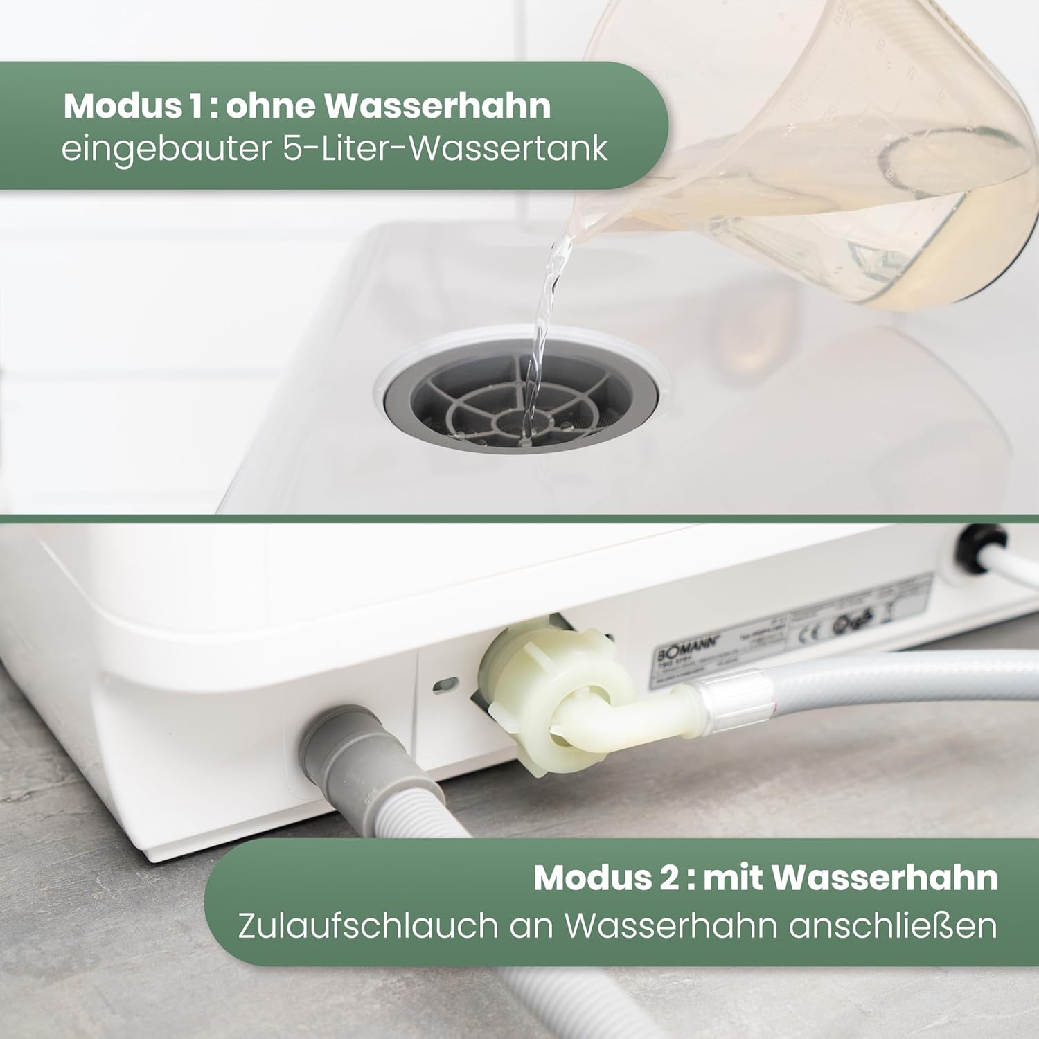 Bomann® Tischgeschirrspüler mit 5L Wassertank | ohne Wasseranschluss nutzbar | Mini Geschirrspüler | 5 Programme | Mini Spülmaschine 1-24 h Startvorwahl | Spülmaschine klein Tischspülmaschine TSG 5701