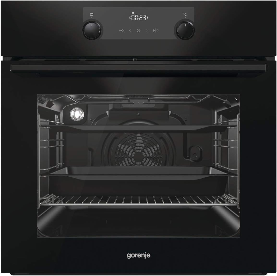 Gorenje 738971 Einbaubackofen-Set OptiBake Black Steam Pyro Set / 77L / Heißluft/Pyrolyse/ExtraSteam/GentleClose/AirFry/Pizzamode 300°C/PerfectGrill/Induktions-Kochfeld mit BridgeZone/schwarz