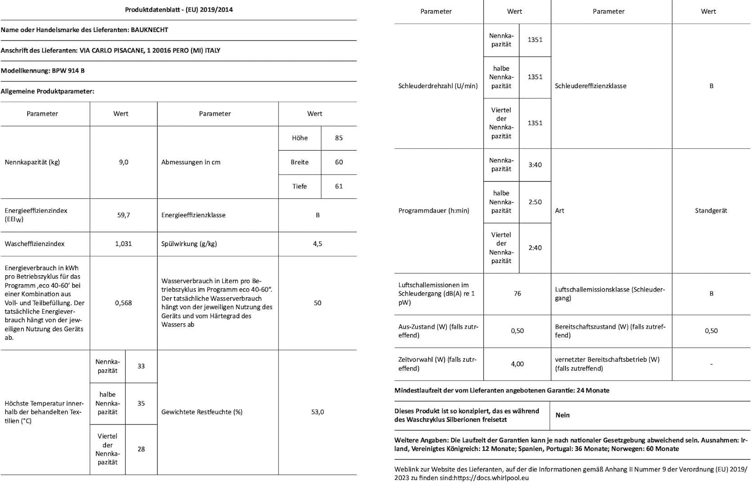 Bauknecht WM BB 814 A Waschmaschine Frontlader / 8kg / EEK A/Kurz 30 / Kurz 45 / Kraftvolle Fleckenentfernung/Anti-Allergie-Programm/Wolleprogramm/Schwarz/Langlebiger Inverter-Motor