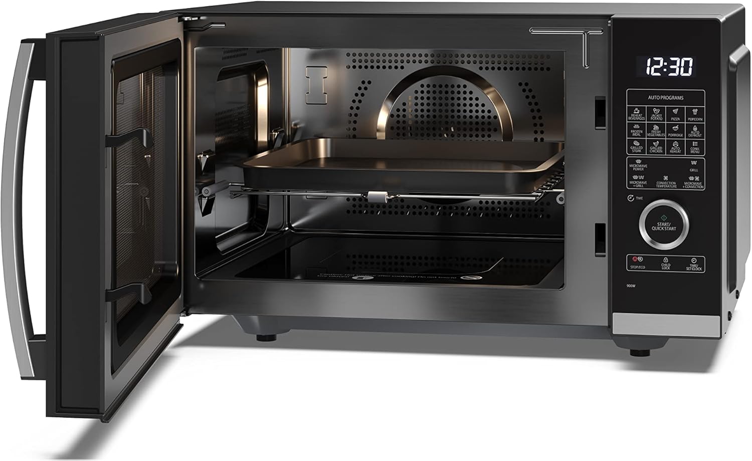 SHARP MG81ES Mikrowelle mit Grill (Mikrowelle: 900W, Grill: 1100W, 11 Leistungsstufen, Auftaufunktion, Abmessungen: 512x300x396cm, Emaille-Keramik-Garraum mit antibakteriellen Eigenschaften), silber