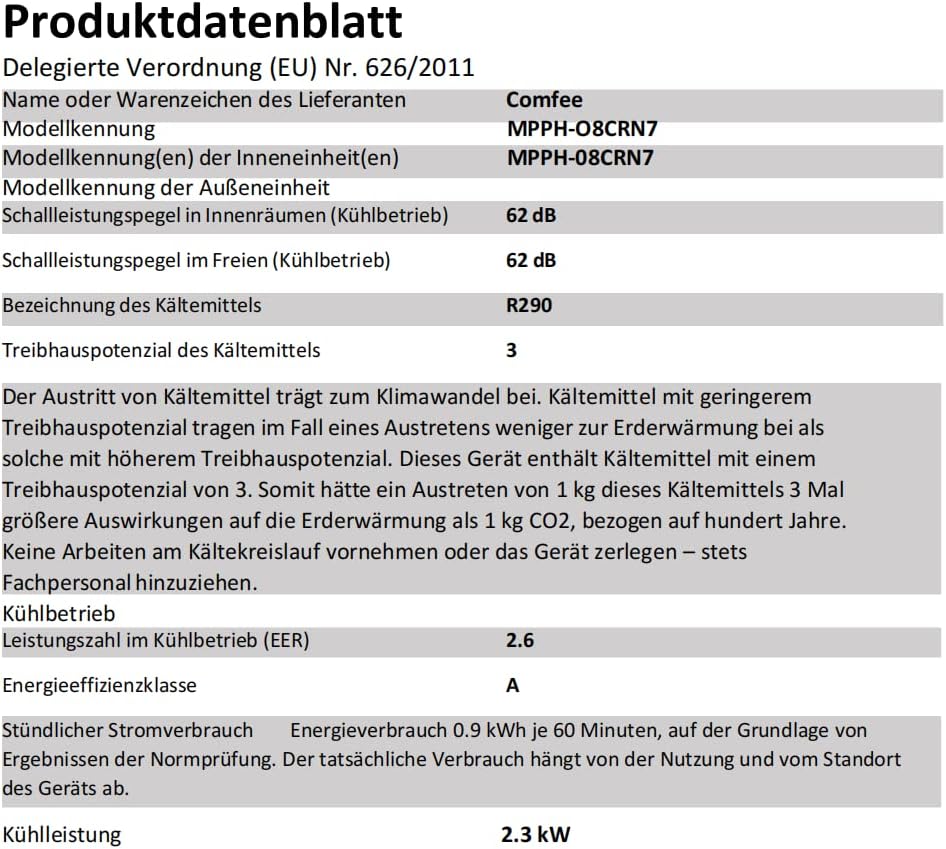 Comfee Mobiles Klimagert Easy Cool 2.0, 7000 BTU 2,0kW, Kühlen&Ventilieren&Entfeuchten, Raumgre bis 68m(25㎡), APP-Steuerung/Alexa/Google Home/IFTTT, Mobile Klimaanlage mit Abluftschlauch