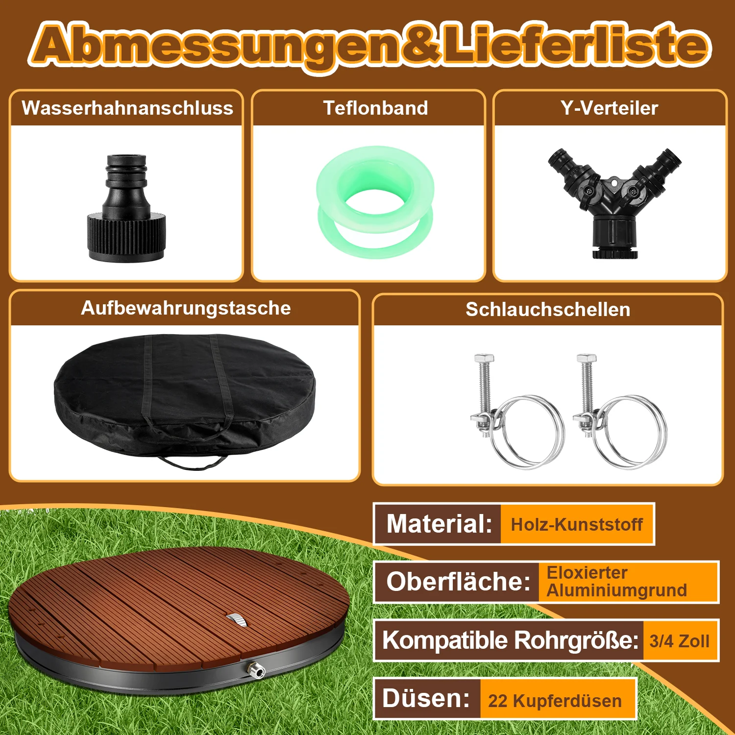 Sonnewelt Bodendusche Gartendusche mit Furad und Kupfer-Düsen