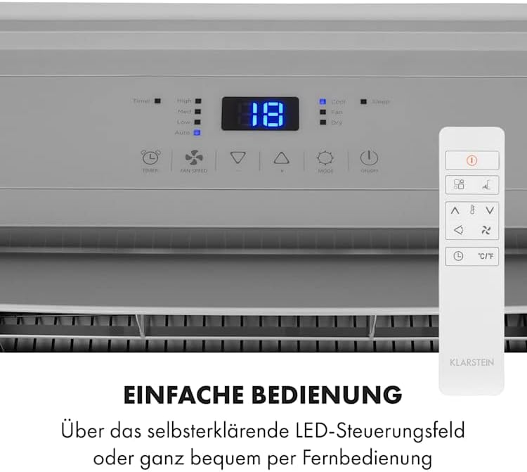 KLARSTEIN Grandbreeze Pro 14K – Mobiles Klimagerät, Luftentfeuchter, Ventilator, 3 Geschwindigkeiten, 14000 BTU/1,65 kW, Raum: 42 bis 68 m², Durchfluss: 460 m³/h, CEE A – Weiß Klimaanlage