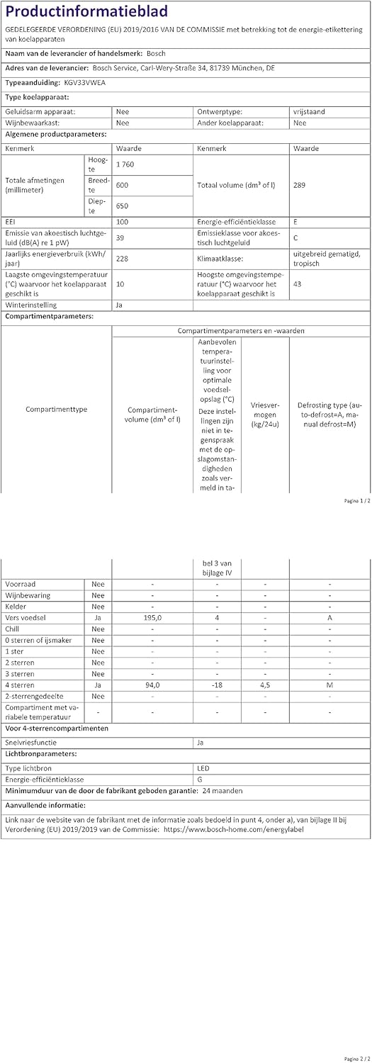 Bosch KGN36NWEA Serie 2 Kühl-Gefrier-Kombination, 186 x 60 cm, 215 L Kühlen & 87 L Gefrieren, NoFrost nie wieder abtauen, LED-Beleuchtung gleichmäßige Ausleuchtung