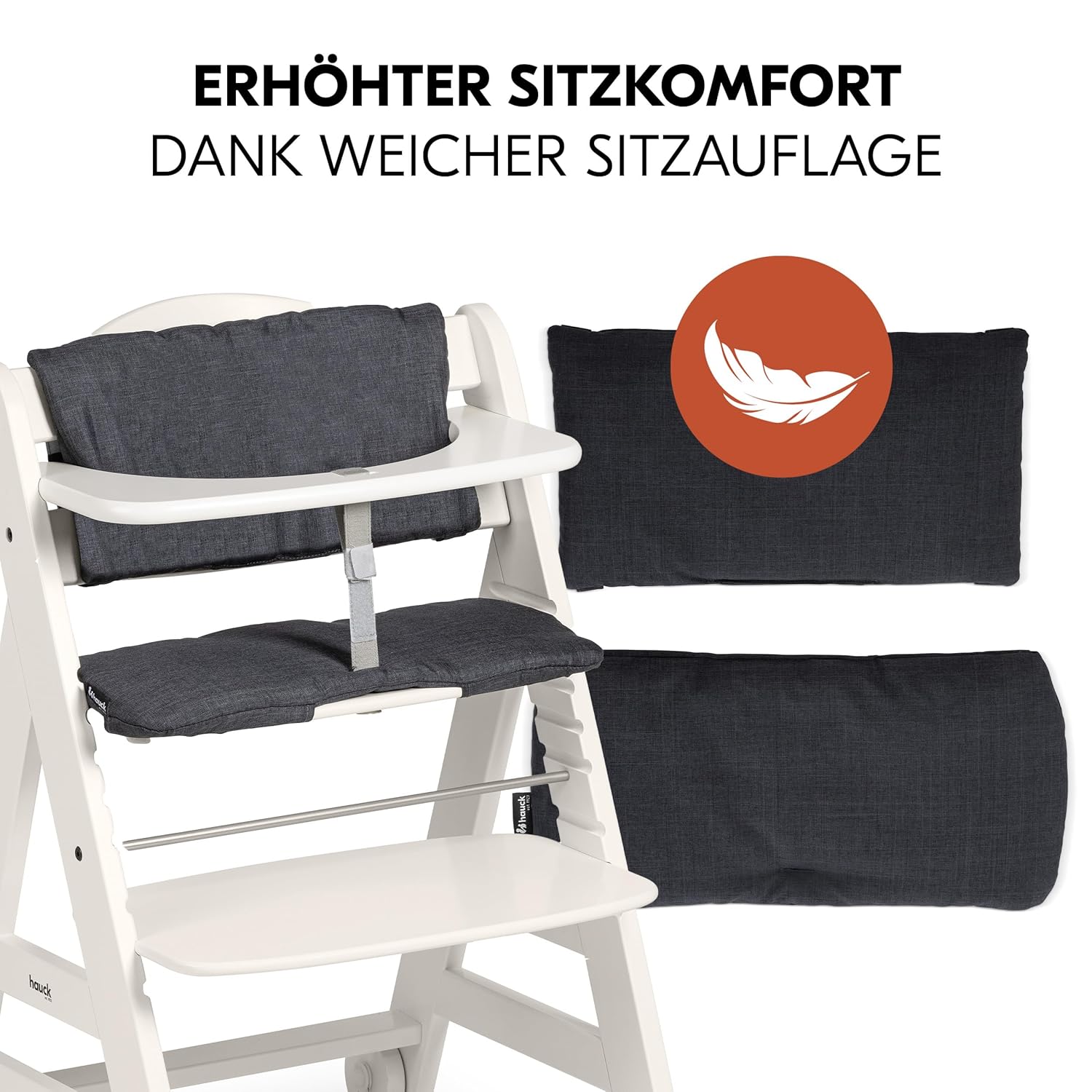 hauck Hochstuhl Beta+ Newborn Set Eco Bouncer - mitwachsender Holz Babyhochstuhl ab Geburt, inkl. Neugeborenenaufsatz, Sitzpolster und Essbrett - Dark Grey