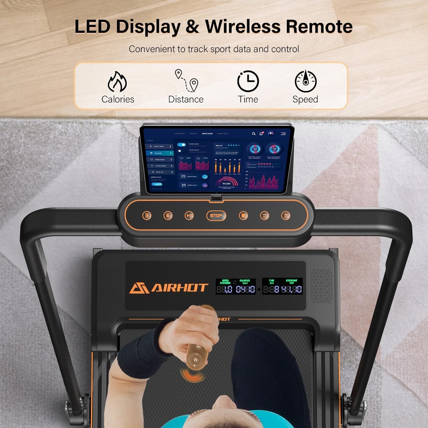 Laufband für Zuhause-AIRHOT, 2,5 PS Walking Pad, Untertisch-Laufband mit Fernbedienung und LED-Anzeige, maximale Geschwindigkeit von 6 km/h BZW. 12 km/h. Kompaktes Laufband für zuhause oder das Büro