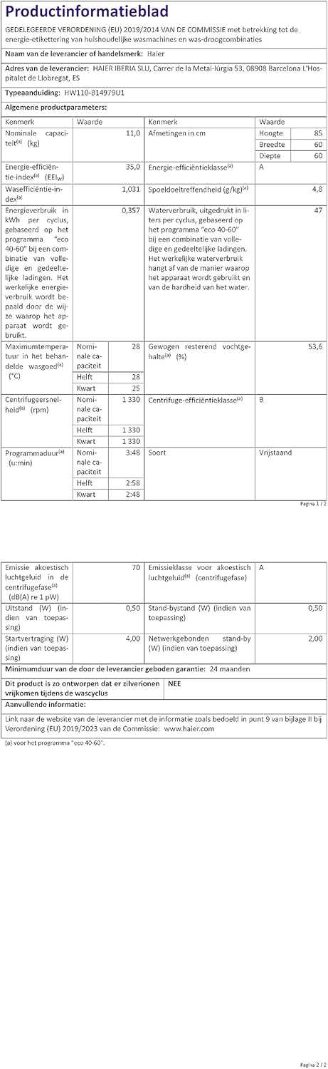 Haier I-PRO SERIE 7 PLUS HW120-B14979EU1 Waschmaschine / 12 kg / 20% effizienter als Klasse A/Smart Home - Wi-Fi & hOn App/Direct Motion Motor/Refresh-Programm & Fleckenoptionen