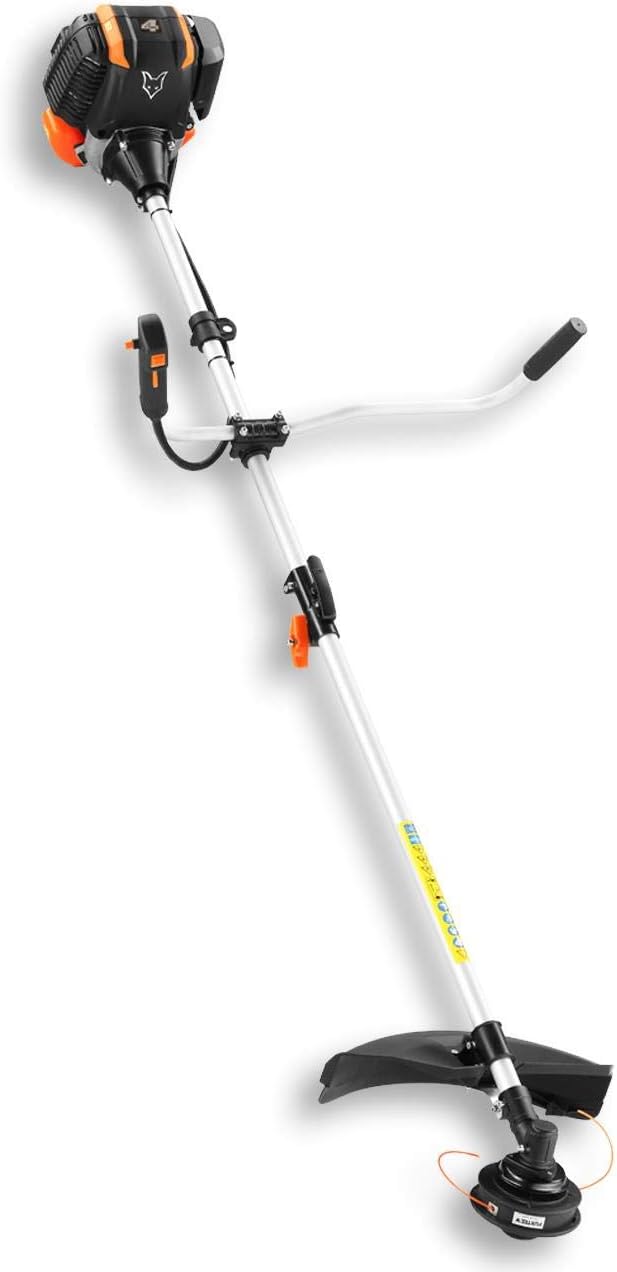 FUXTEC Benzin Motorsense FX-4MS142, Rasentrimmer mit 4-Taktmotor, 320 mm Schnittkreis, Geschwindigkeitsregler und Easy-Starter, inkl. Fadenspule/Profi-Tragegurt