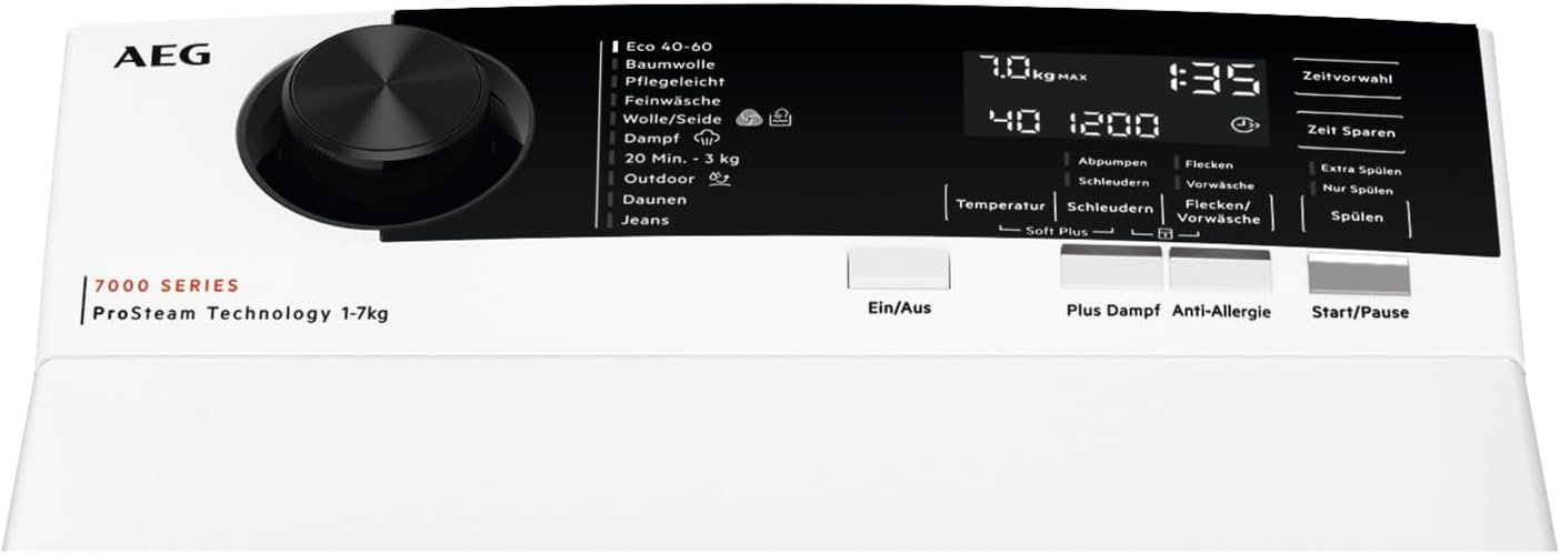 AEG LTR7A71370 Waschmaschine Toplader / Serie 7000 mit ProSteam / ProSteam - Auffrischfunktion / 7,0 kg / Leise / Mengenautomatik / Nachlegefunktion / Wasserstopp / 1300 U/min