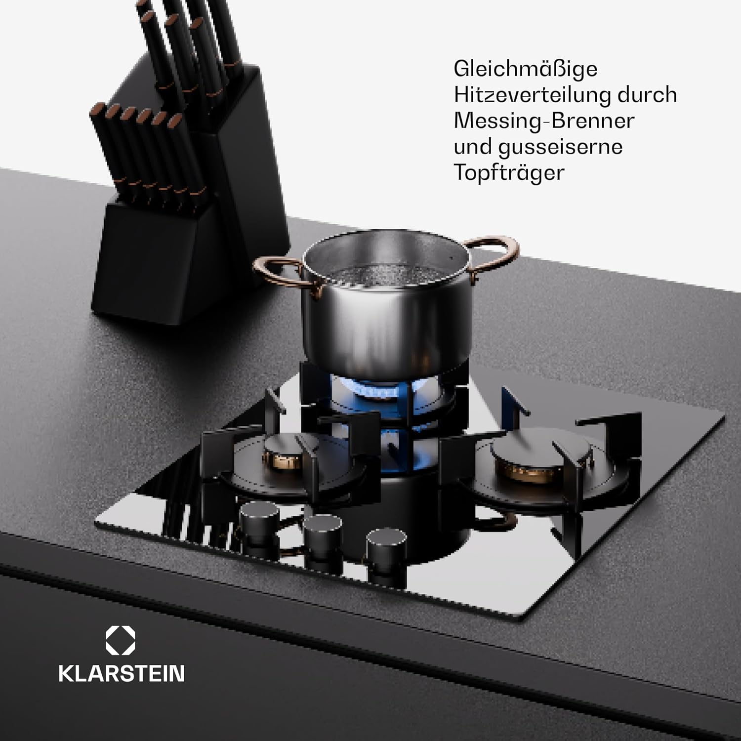 Klarstein Gasherd, Gaskochfeld 4 Flammig, Einbau-Gaskocher für Zuhause & Wohnmobil, Campingkocher mit Glasplatte, Gasherd für Propan- und Erdgas, Edelstahl Gas-Herdplatte Wok Brenner 8000 Watt