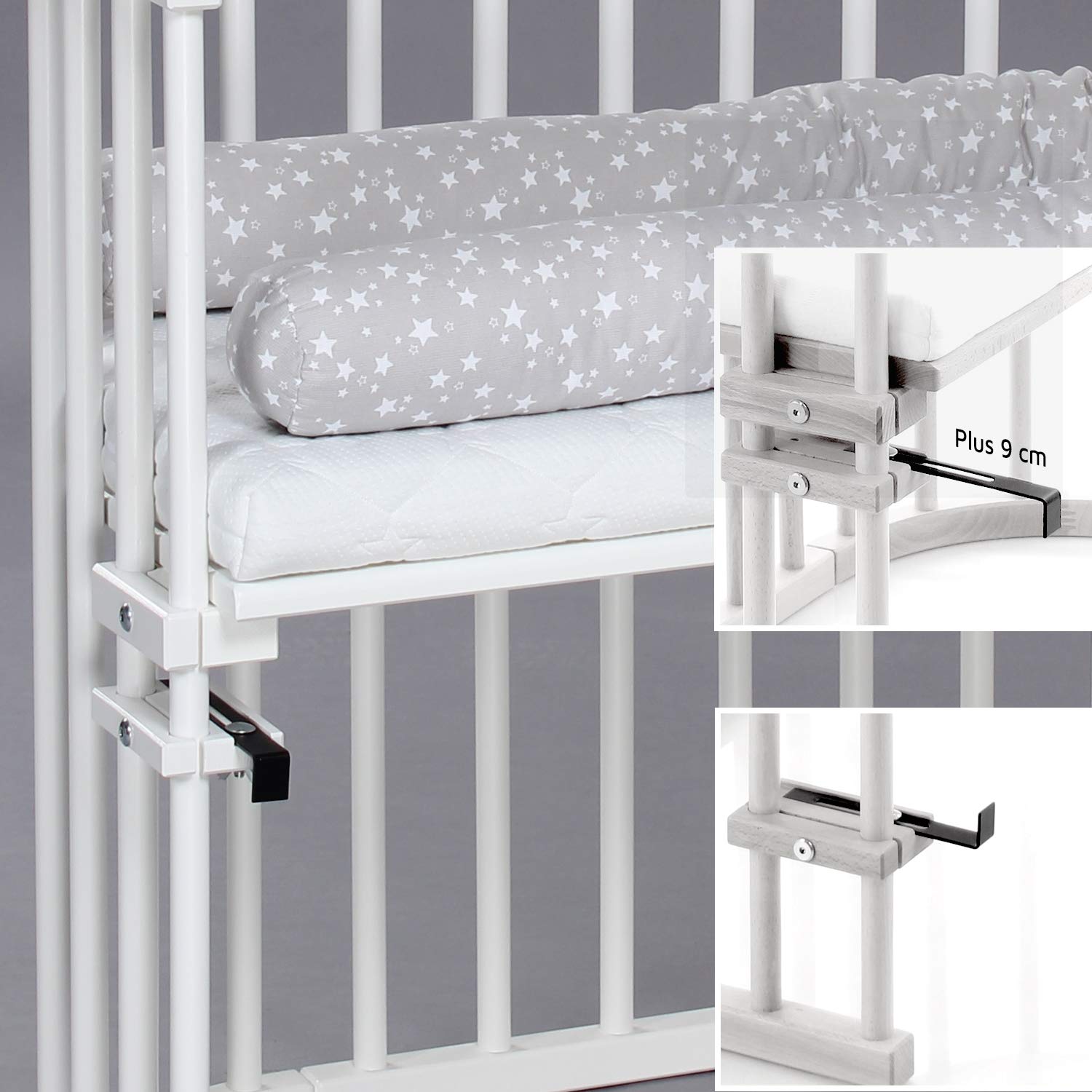 babybay Original Beistellbett aus massivem Buchenholz / kompakt & verwandelbar / Kinderbett Höhe stufenlos verstellbar & umweltfreundlich / mitwachsendes Babybett (weiß lackiert) / inkl. Matratze