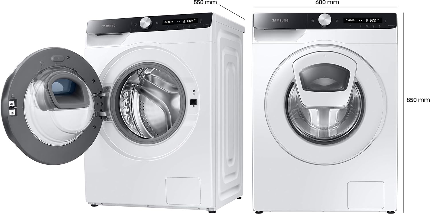 Samsung WW8NK52K0VW/EG Waschmaschine, 8 kg, 1200 U/min, SLIM Platzsparer, Ecobubble, AddWash, Hygiene-Dampfprogramm, Weiß