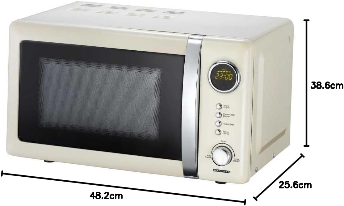 Melissa 16330109 Classico Mikrowelle Mikrowellenofen Retro-Design Metall-Gehäuse, 20 Liter Garraum, 700 Watt Mikrowellenleistung, Timer, 5 Leistungsstufen, Rot Metallic