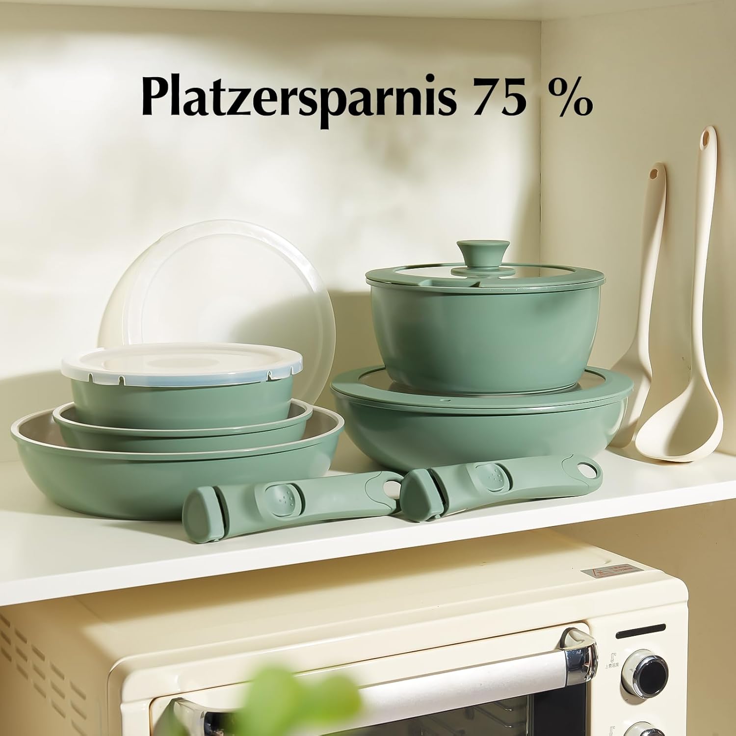 Redchef Topfsets Pfannenset 16-Teilig Antihaft-Keramik-Kochgeschirr-Set mit Abnehmbaren Griffen, Pfanne 20/26cm, Tiefe Bratpfanne 26cm, Topf 18/20cm, Stapelbar Topfset Für alle Herdarten, Ofenfest