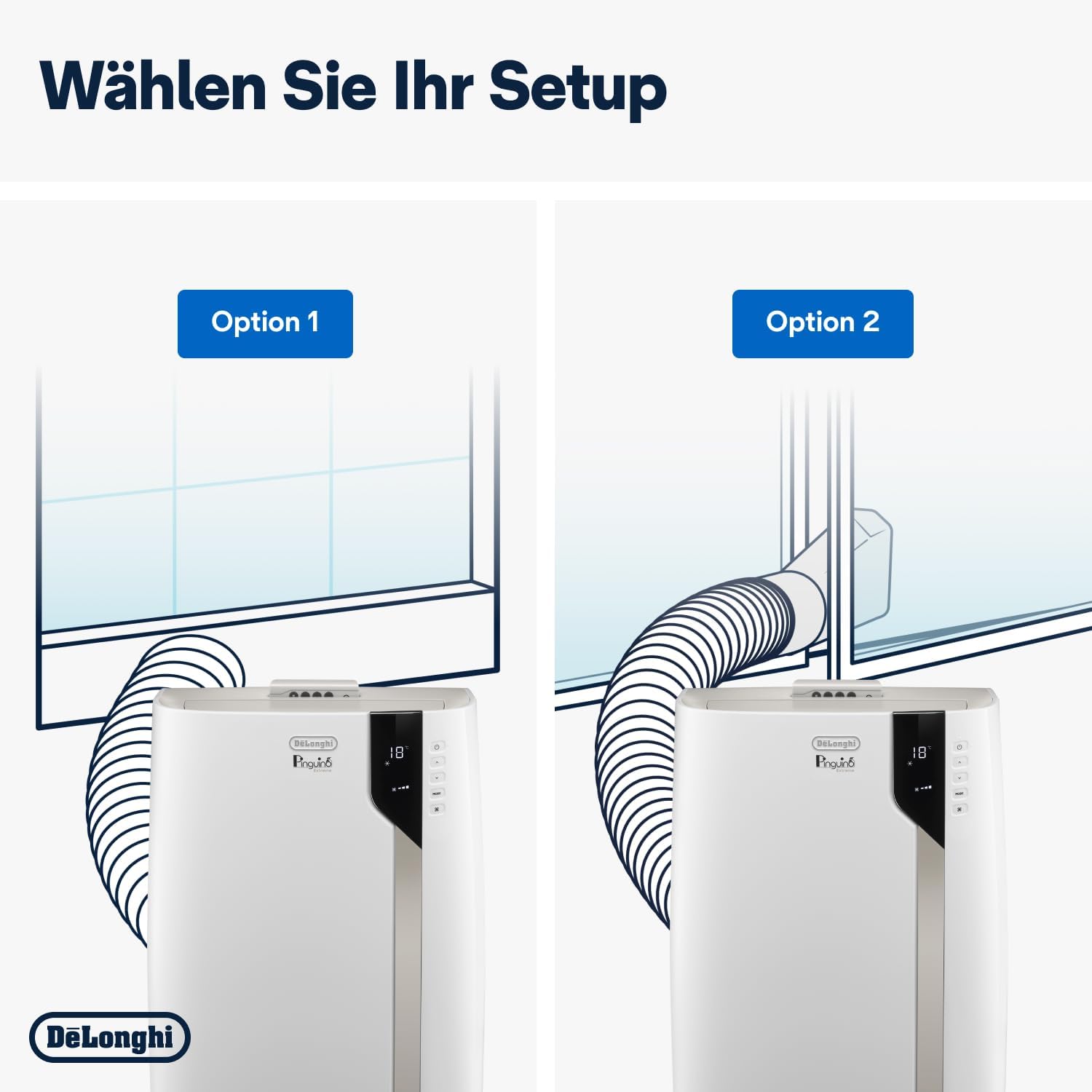 De'Longhi Pinguino PAC EM82, Mobile Klimaanlage für Rume bis zu 80 m, 9.400 BTU, 2,4 kW, 63 dB, Entfeuchtungsfunktion, Energieklasse A, 24h-Timer, Wei
