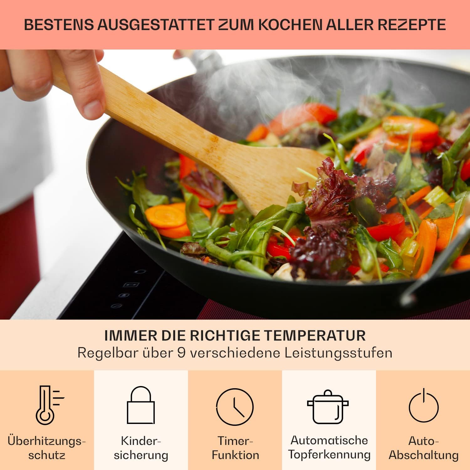 Klarstein 2-in-1 Induktionskochfeld mit Dunstabzug, Induktionskochfeld mit Abluft & Ventilator, 4-Zonen-Kochfeld, Glaskeramik-Einbauherd, Kochfeld mit Dunstabzug, Energieklasse A, 654m³/h Luftstrom