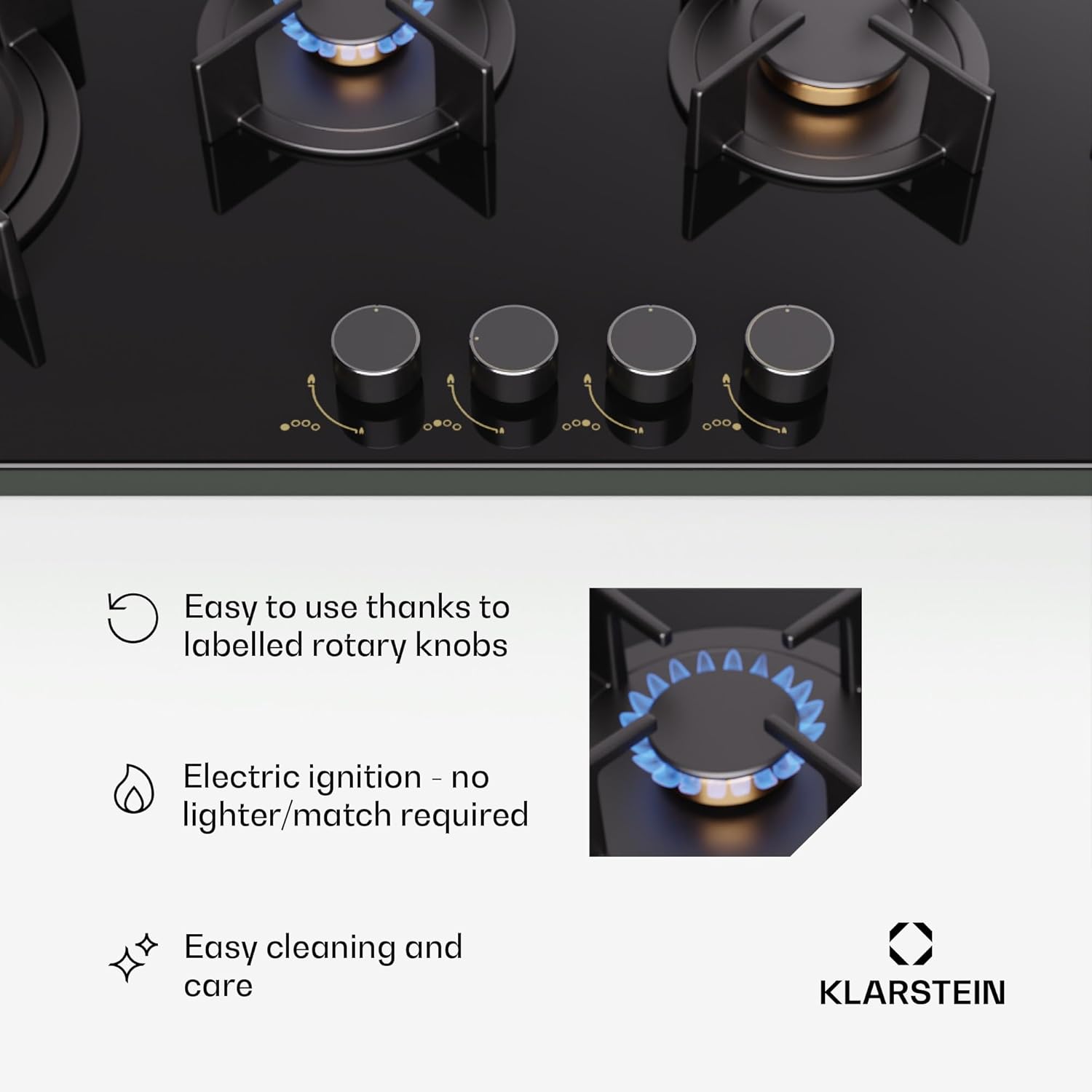 Klarstein Gasherd, Gaskochfeld 5 Flammen, Einbau-Gaskocher für Zuhause & Wohnmobil, Campingkocher mit Glasplatte, Gasherd für Propan- und Erdgas, Edelstahl Gas-Herdplatte Wok Brenner 10400 Watt