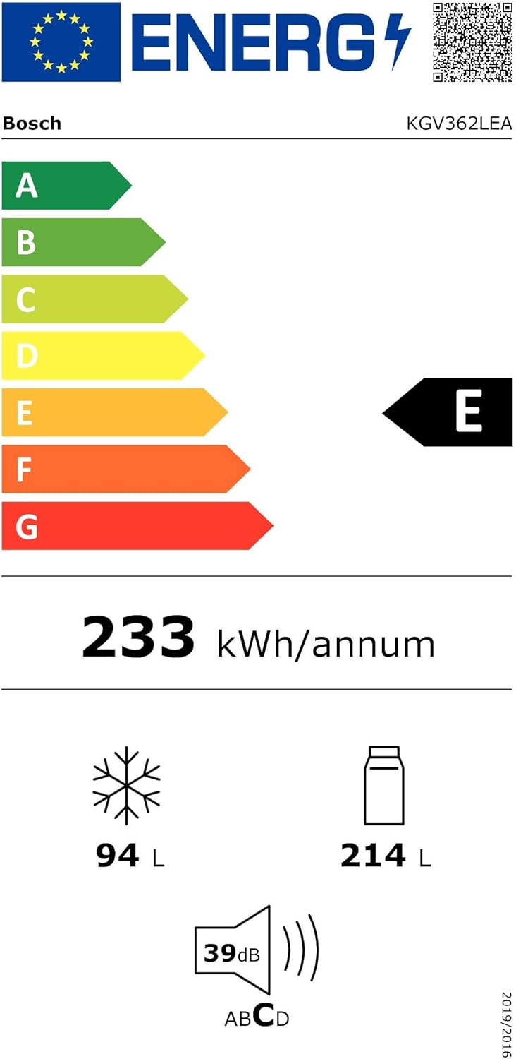 Bosch KGN36NWEA Serie 2 Kühl-Gefrier-Kombination, 186 x 60 cm, 215 L Kühlen & 87 L Gefrieren, NoFrost nie wieder abtauen, LED-Beleuchtung gleichmäßige Ausleuchtung