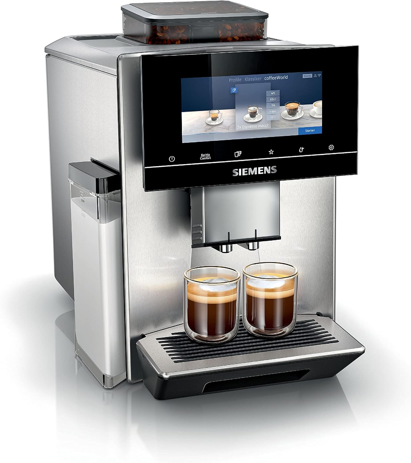 Siemens Kaffeevollautomat EQ900 TQ903D03, App-Steuerung, intuitives Full-Touch-Display, Barista-Modus, AromaBoost, Geräuschreduzierung, Premiummahlwerk, automatische Dampfreinigung, 1500 W, edelstahl