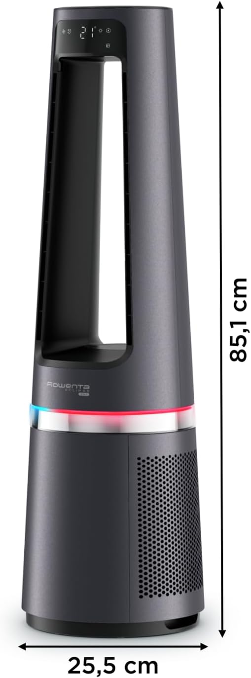 Rowenta QU5062 Eclipse 3in1 Luftreiniger | Heizlüfter | Ventilator | filtert 99,9% der Partikel | für 30 m2 Raumgre | schnelle Heizung bis zu 35°C | automatischer Tag- und Nachtmodus | Schwarz/Grau