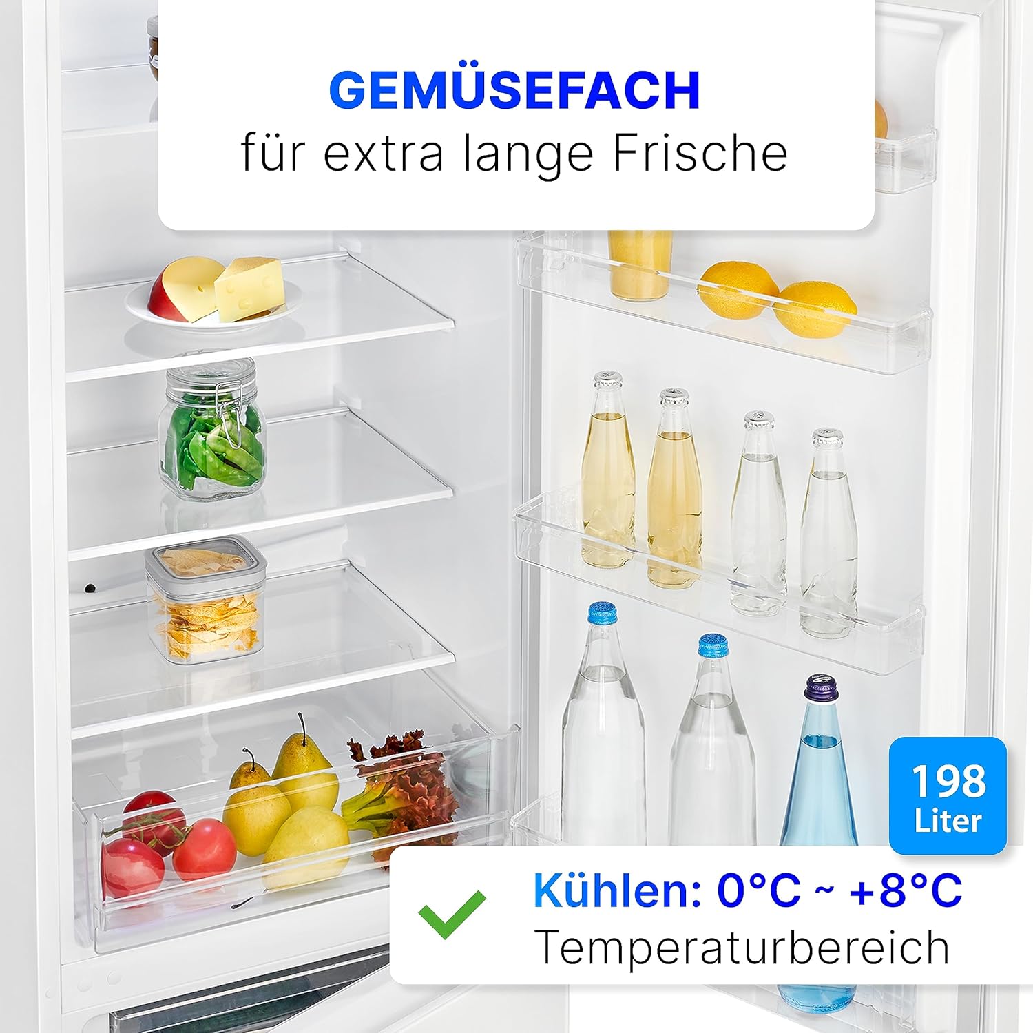 Bomann® Kühlgefrierkombination, 269 L Nutzinhalt - Kühlen: 198 L | Gefrieren: 71 L, Energiesparend, leise 39 dB, LED, wechselbarer Türanschlag, Höhe:180 x Breite: 55 x Tiefe: 55.8 cm - KG 184.1 weiß
