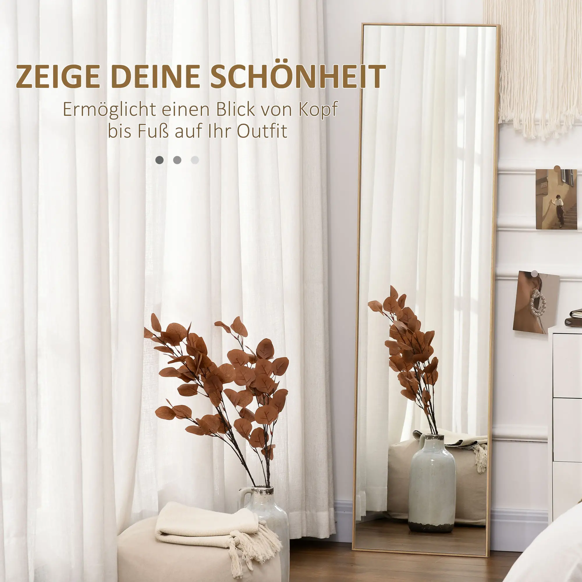 HOMCOM Standspiegel Ganzkörperspiegel bruchsicher Holzmaserung