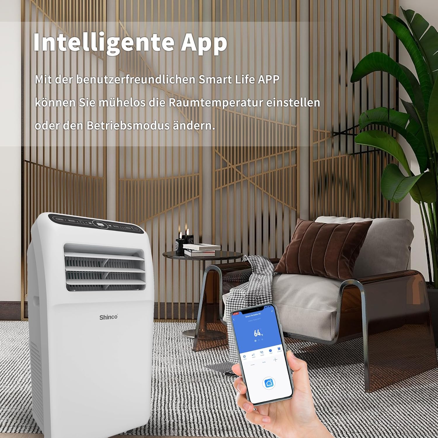 SHINCO Mobile Klimaanlage mit Abluftschlauch, 12000BTU, Kühlung&Heizung&Ventilieren&Entfeuchten, Mobiles Klimagert mit Fenstermontage-Kit, 24H-Timer, APP, für Rume von etwa 90m