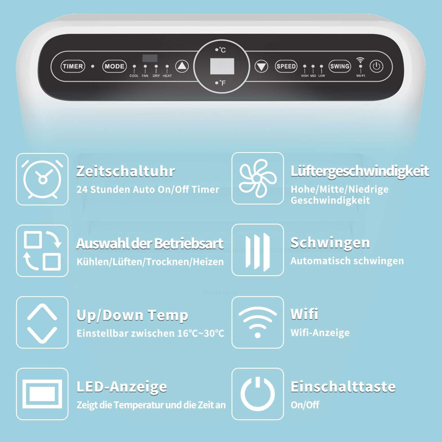 SHINCO Mobile Klimaanlage mit Abluftschlauch, 12000BTU, Kühlung&Heizung&Ventilieren&Entfeuchten, Mobiles Klimagert mit Fenstermontage-Kit, 24H-Timer, APP, für Rume von etwa 90m