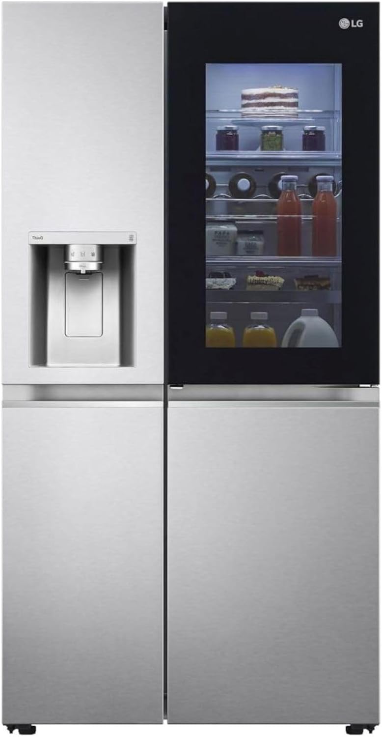 LG GSGV81PYLL Side by Side Kühlschrank, Klasse E, 635 L, Instaview, Kühlschrank mit Gefrierfach, Eis-, Crushed Ice- Wasserspender, Total NoFrost, Smart Inverter Kompressor, Wi-Fi