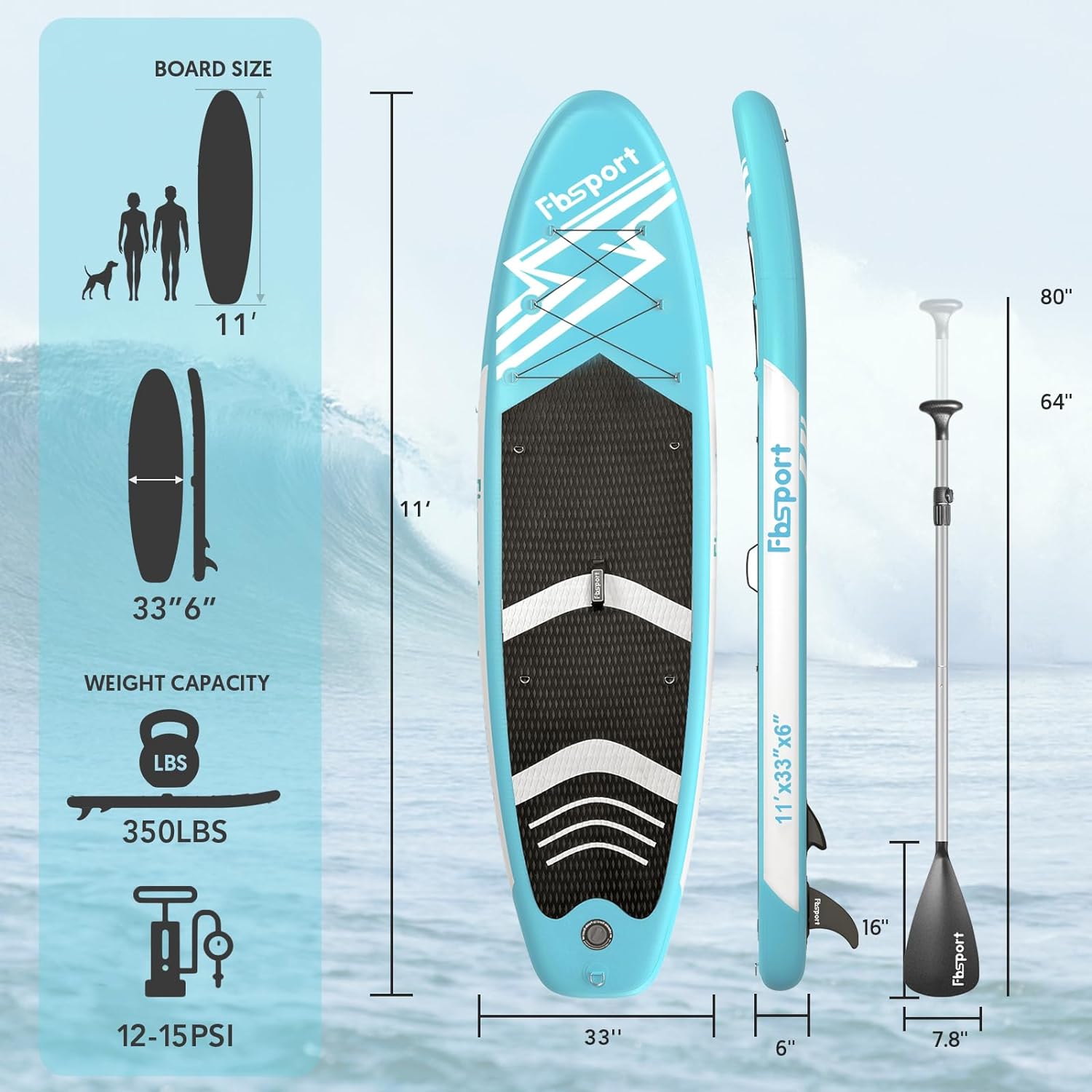 Premium-Stand-Up-Paddle-Board, Yoga-Board mit strapazierfähigem SUP-Zubehör und Tragetasche | Breiter Stand, Surf-Kontrolle, rutschfestes Deck, Leine, Paddel und Pumpe für Jugendliche und Erwachsene