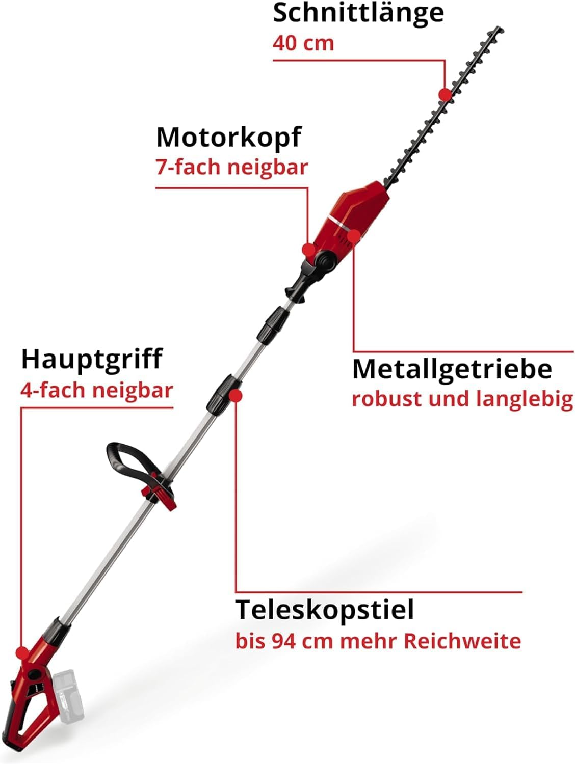 Einhell Akku-Teleskop-Heckenschere GE-HH 18/45 Li T-Solo Power X-Change (Li-Ion, 18 V, 45 cm Schwertlnge, Messer aus diamantgeschliffenem Stahl, ohne Akku und Ladegert)