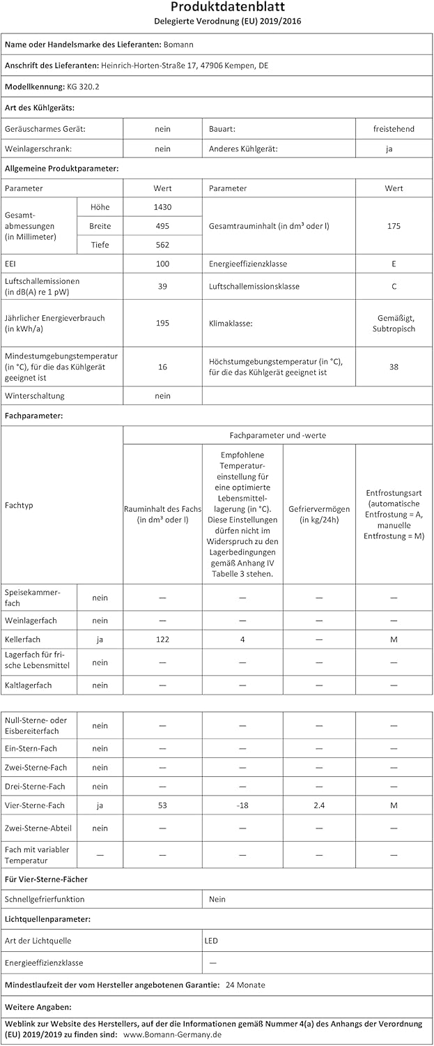 Bomann Fridge-Freezer KG 320.2, 143 cm High, Fridge-Freezer with 175 Litre Capacity, 3 Shelves and 3 Drawers, Door Stop Replaceable, Quiet Fridge-Freezer 39 dB, Black